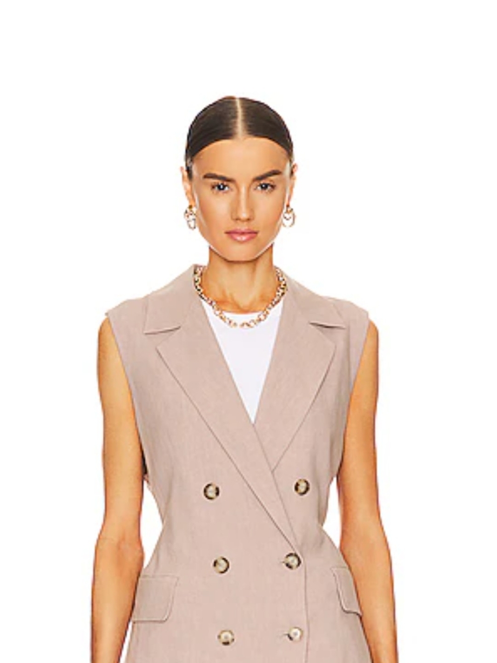 Free People Olivia Double-Breasted Sleeveless Blazer Vest in Taupe